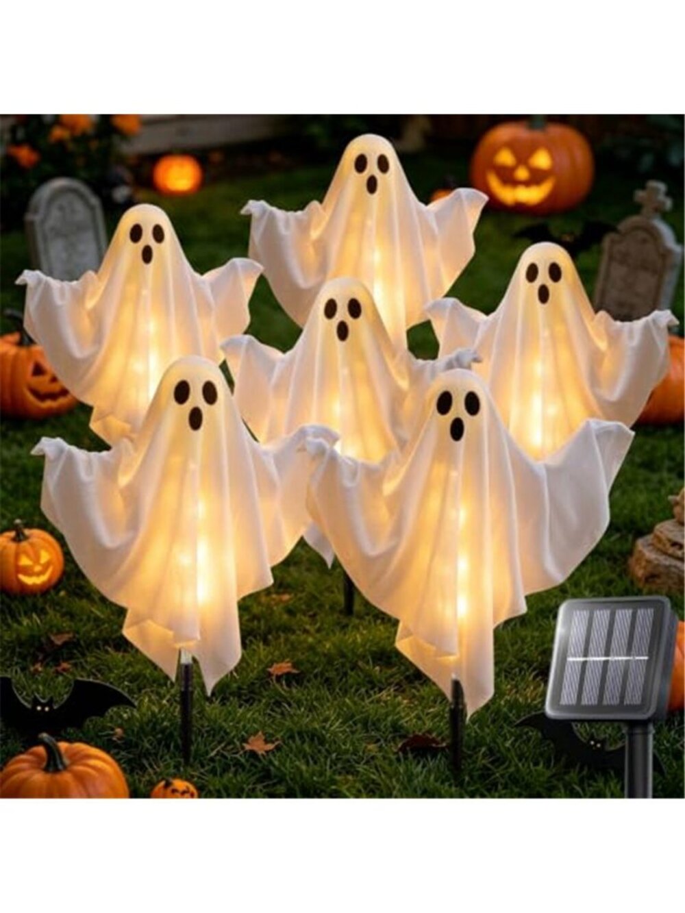 6 Pack Halloween Decoration Outdoor Solar Ghost Lights Warm White